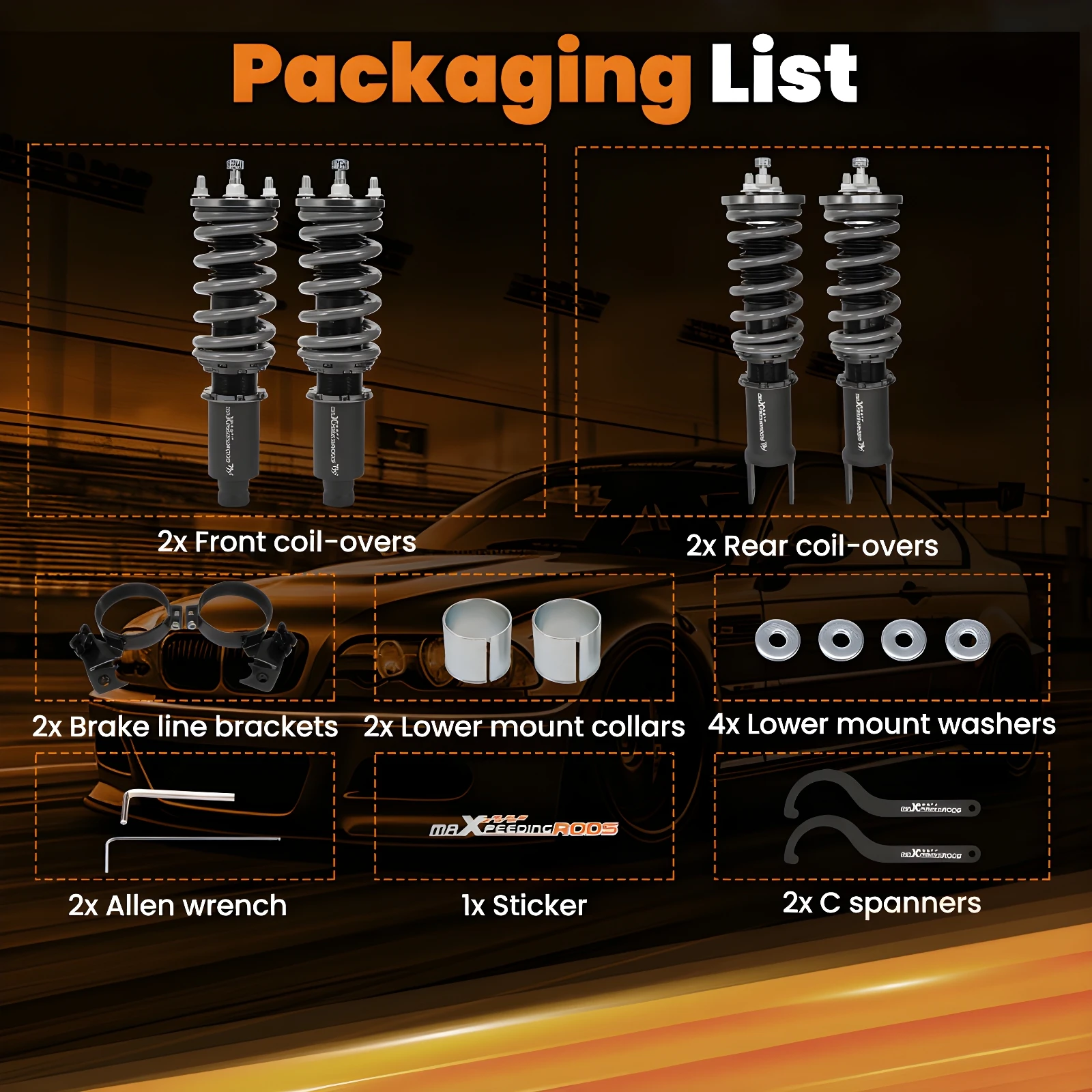 

Maxpeedingrods T7 Coilovers Struts Shocks Kit For Honda CR-X 1988-1991 ED EE EF For Honda Civic 1996-2000 EJ EK EM