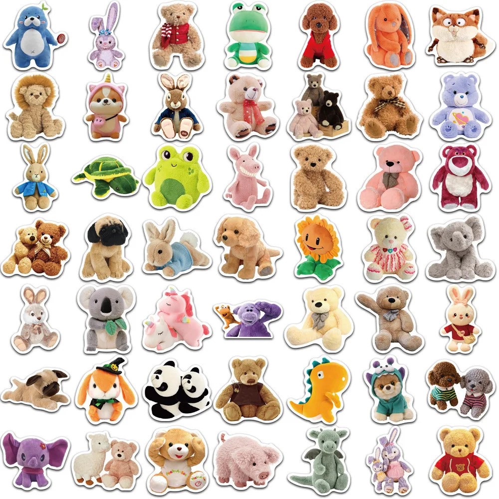 Autocollants animaux mignons en peluche, 10/30/50 pièces, stickers, dessin animé, graffiti, décoratifs, pour tasse d'eau, scrapbooking, coque de téléphone, décalcomanie étanche