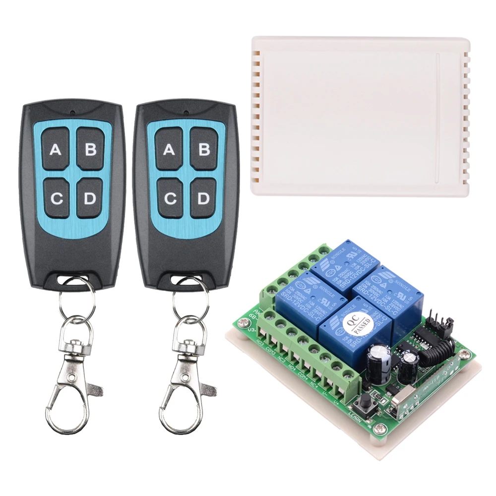 433MHz DC 12V 4CH Wireless RF Remote Control Switch Security System Garage Doors, Gate Electronic Lock Key 4 Buttons Transmitter