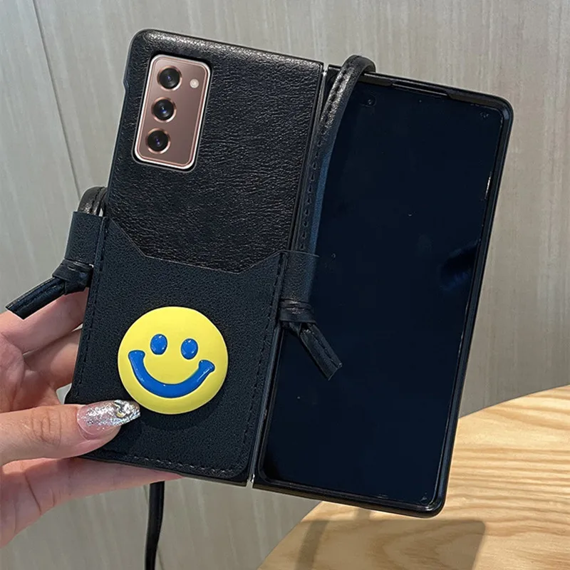 Cute Cartoon Bear Crossbody Leather Phone Case For Samsung Z Fold 7 6 5  Z Fold 5 4 ZFold 4 W25 Card Pocket Phone Cover Funda