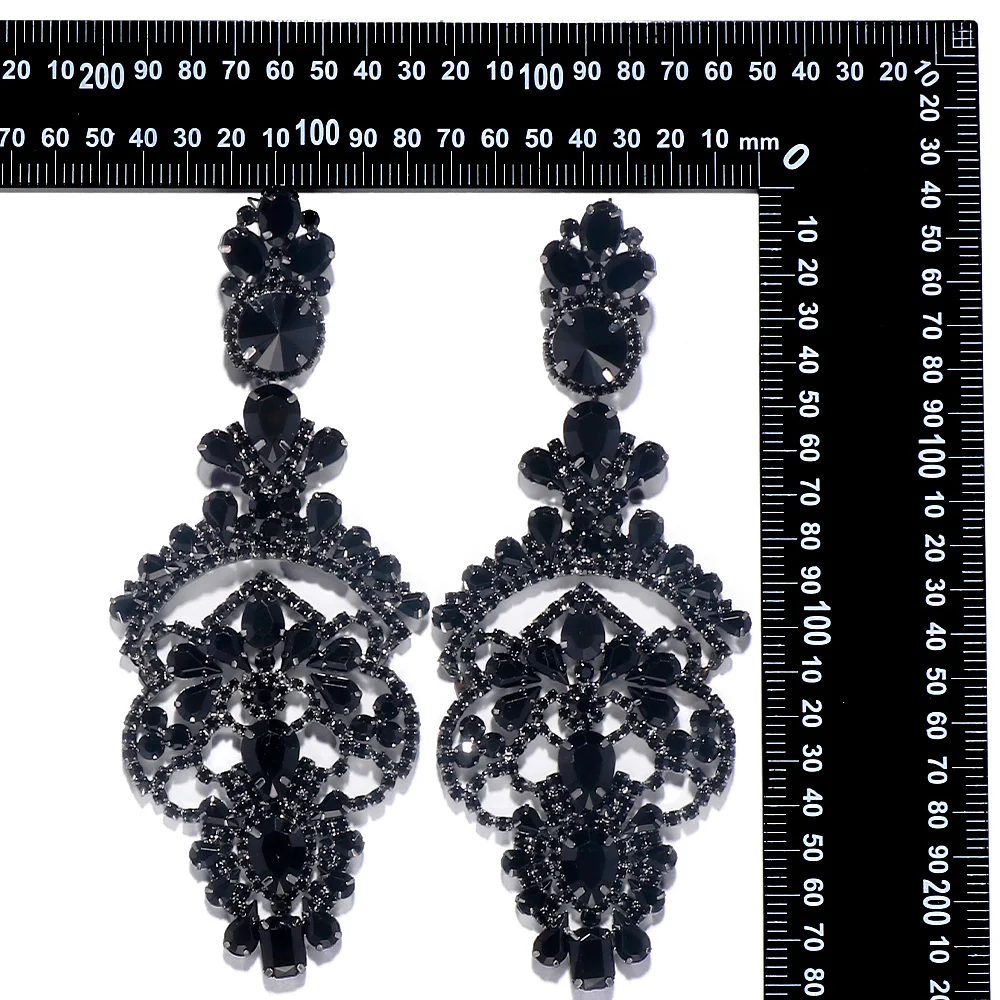 Exaggerated Black Crystal Earrings Statement Accessories 2024 for Women Oversize Rhinestone Large Dangle Earrings Prom Jewelry