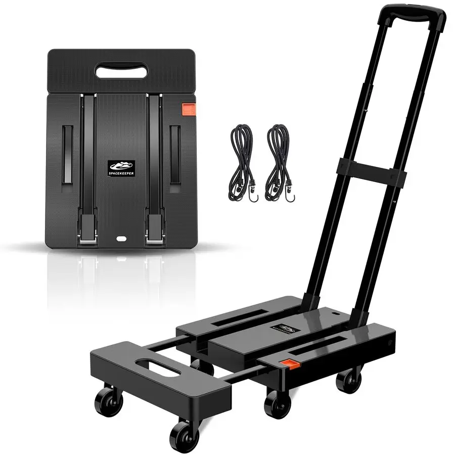 

Folding Hand Truck, 500 LB Heavy Duty Luggage Cart, Utility Dolly Platform Cart with 6 Wheels 2 Elastic Ropes for Luggage, Trav