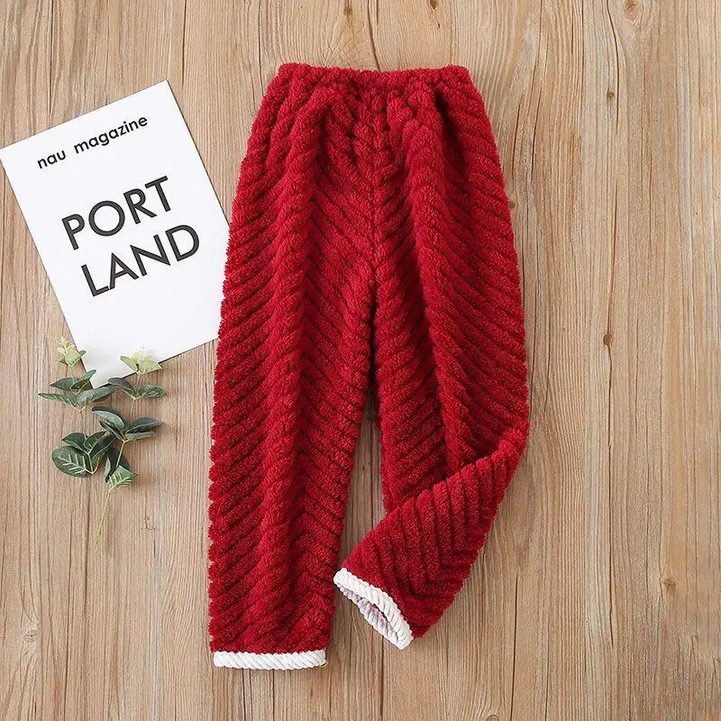 Girl Thicken Coral Fleece Pants Boy Winter Autumn Keep Warm Pajamas Homewear Child Versatile Kawaii Fashion New Casual Clothing