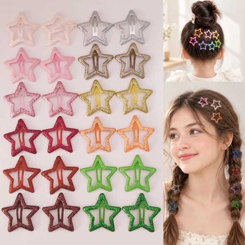 Glitter Star Hair Clips for Girls Women Colorful Sparkly Star Snap Barrettes Hairpins Cute Hair Accessories for Kids Party Gifts