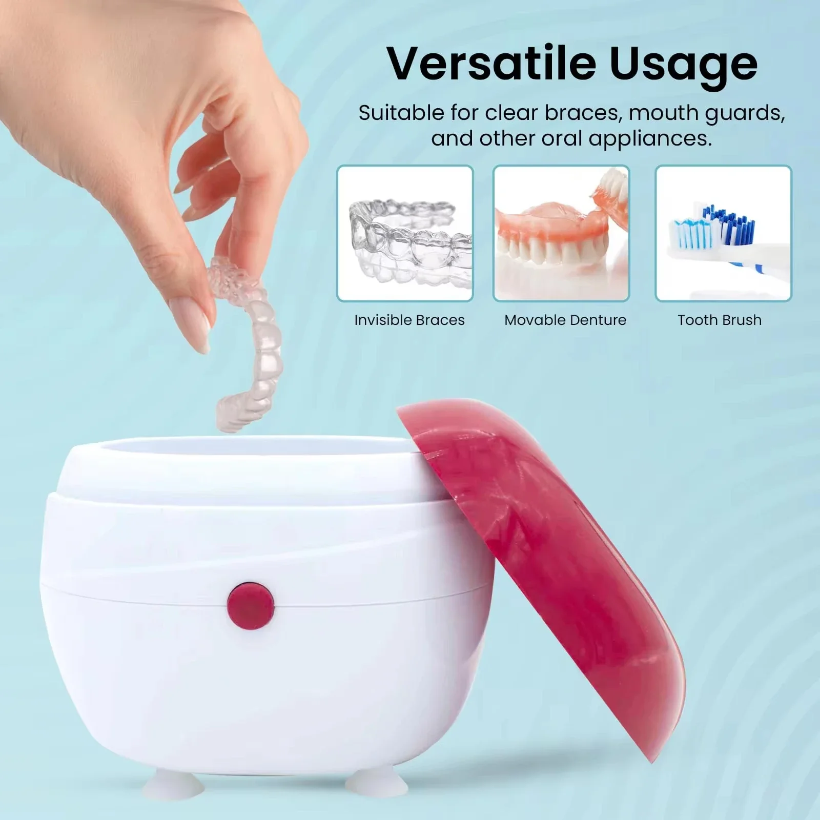 Automatic Denture Cleaning Case, Portable Retainer Cleaner Case, Denture Case with Filter, Effortlessly Clean