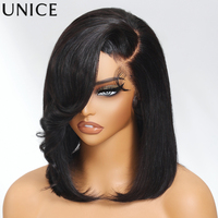 UNice 4x4 Lace Closure Bob Wig With Side Swept Bangs Pre Cut Pre Bleached Glueless Wigs Human Hair Ready To Wear