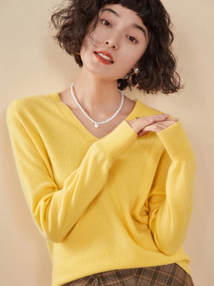 Cashmere V Neck Pullover Sweater For Women Autumn Winter Fashion Knitted Long Sleeve Top 100 Pure Cashmere Cozy Warm Must Have
