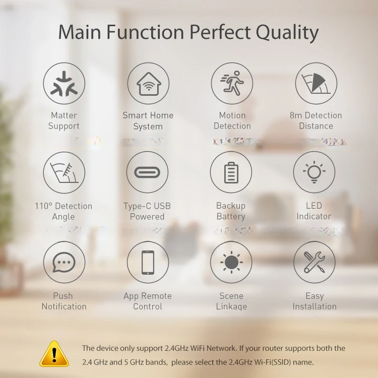 Homekit مستشعر PIR ذكي بالأشعة تحت الحمراء البشرية موضوع المادة USB/بطارية مصدر طاقة مزدوج يدعم Alexa/Google/SmartThings