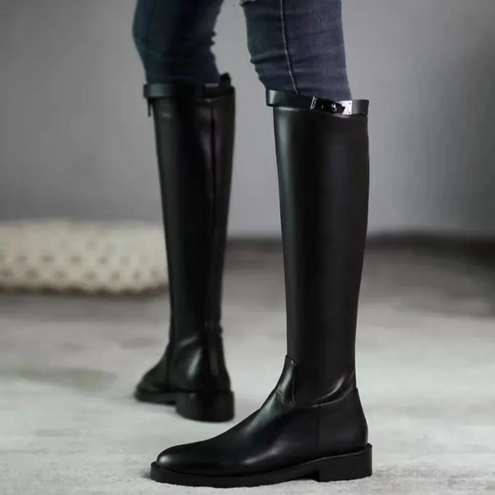 Large Size Warm New In Women\'s Long Boots Black Waterproof Work Winter 2025 Novelty Spring Autumn Ladies Knee High Shaft Shoes