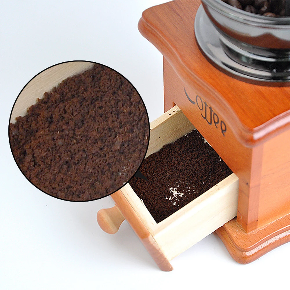 With Ceramic Millston Spice Burr Mill Retro Style Stainless Steel Handle Wooden Manual Coffee Bean Grinder Coffee Utensils