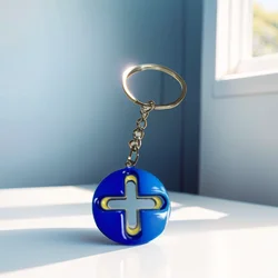 Fashion Bevel Color Cross Circle keychain Necklace Trend Gradient Color Pendant Jewelry Hip Hop Niche Couple Accessories