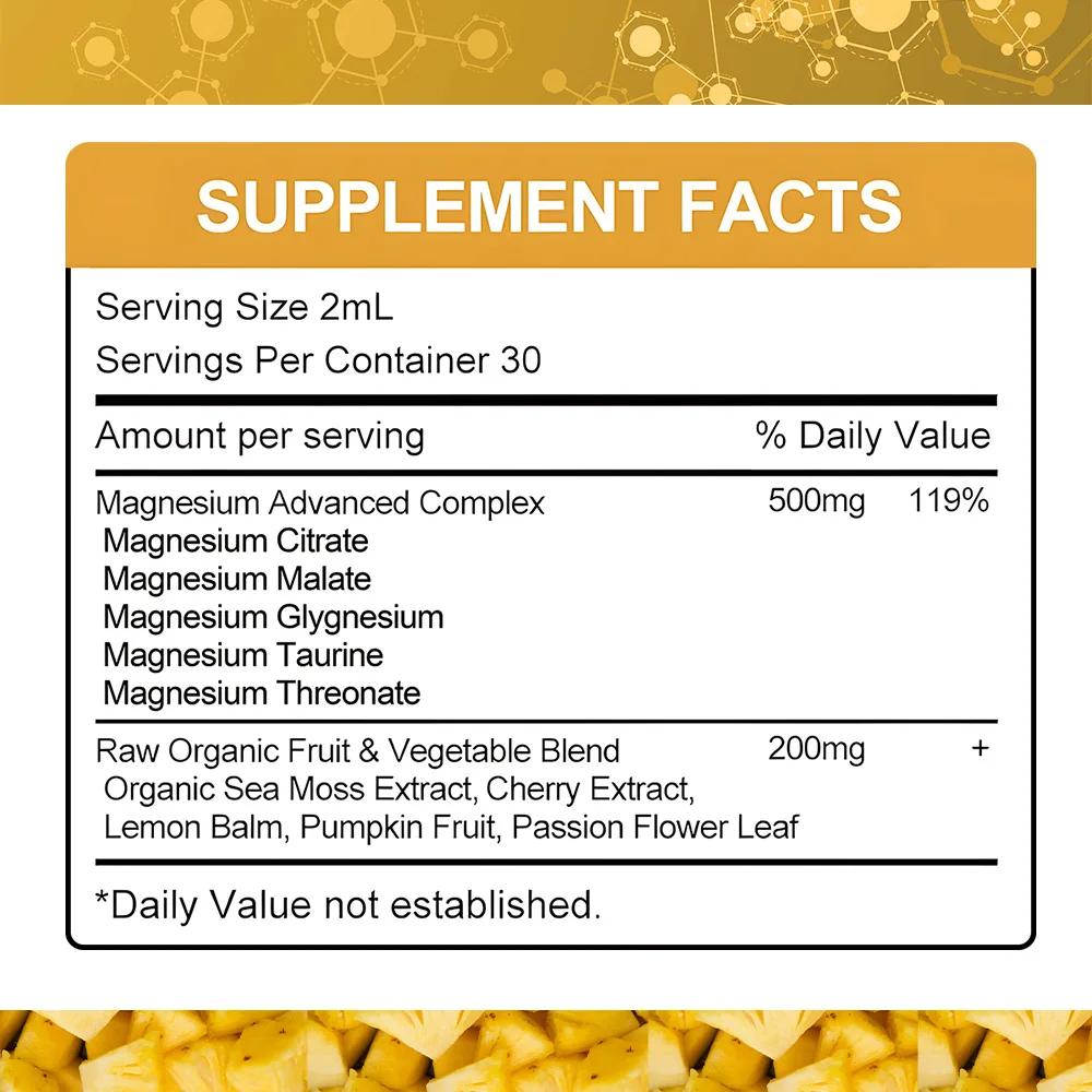 Magnesium Glycinate Liquid Drops with Citrate - Cognition, Muscle & Focus, Liquid Magnesium Complex Supplement, Pineapple Flavor