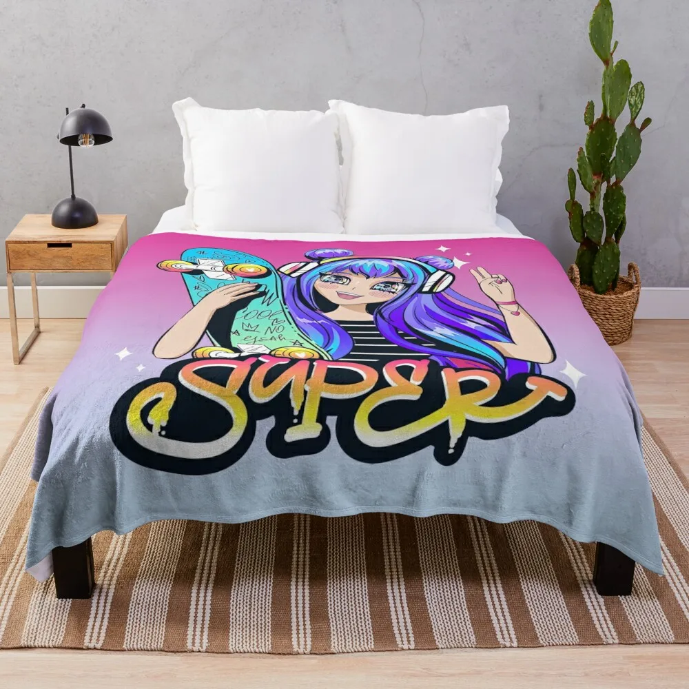 Anime Skate Girl, Skateboarding Girl, Skate, Sk8 Throw Blanket funny gift for sofa Bed Fashionable Blankets