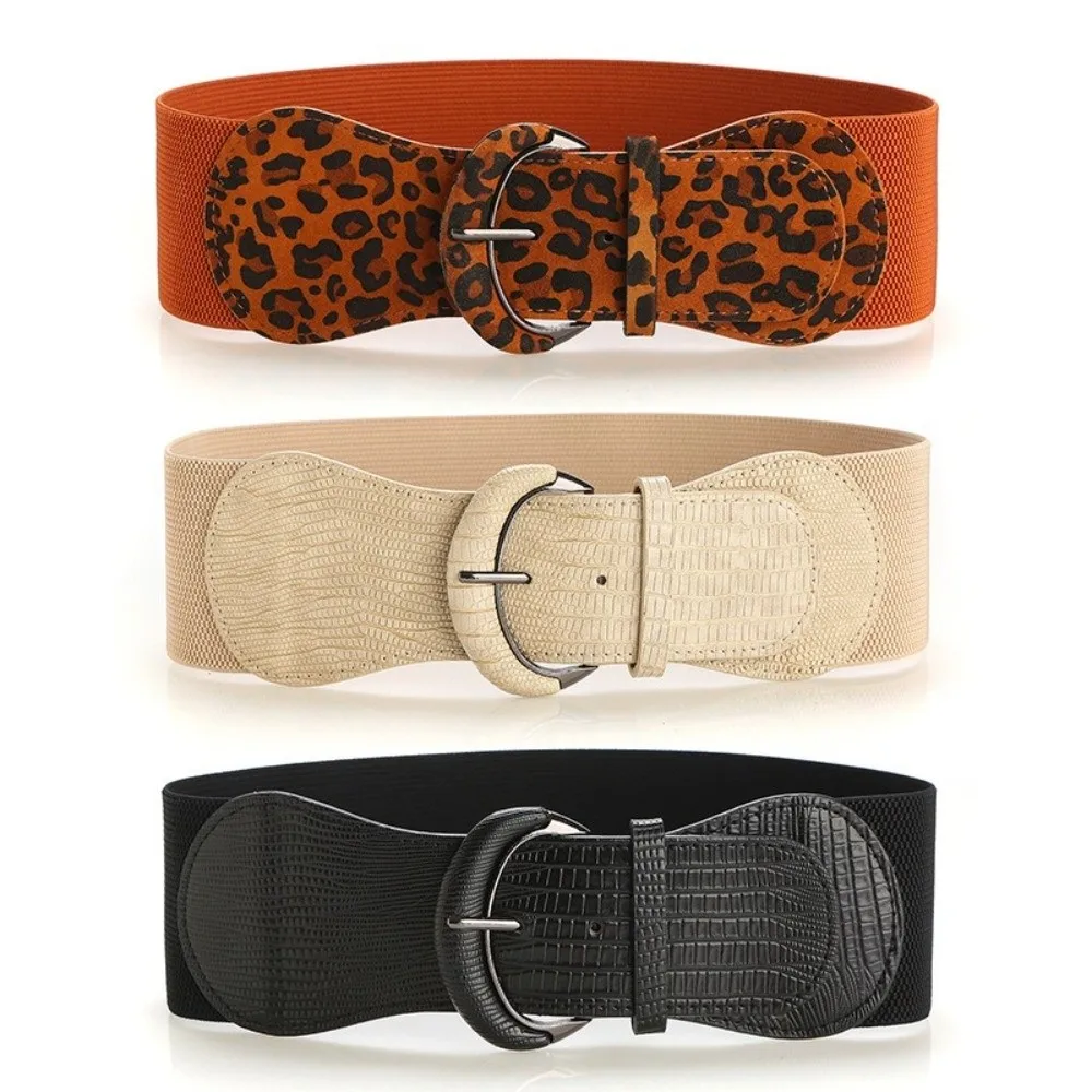 Abito da donna con cintura elastica a vita alta in tessuto con fascia elastica in PU di lusso con stampa leopardata