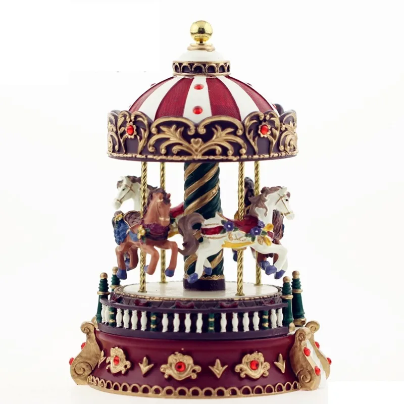 1PC 18-tone Sky City Rotating Music Box Carousel Christmas Gift Birthday Gift Creative Resin Crafts