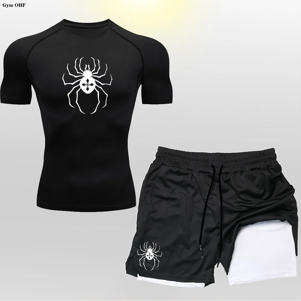 

2024 New Summer Men'sset short-sleeved T-shirt + Double layered shorts 2-piece set tracksuit fashion jogging casual Men's sets