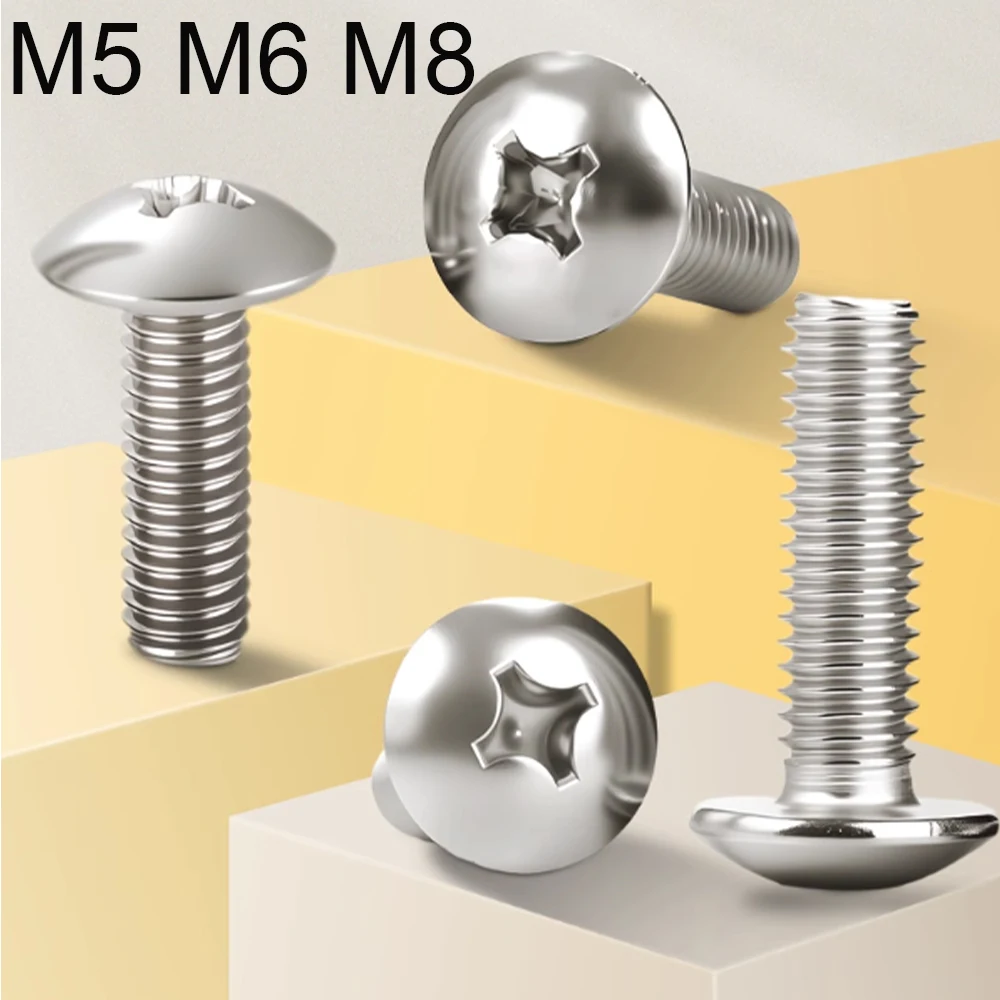 M5 M6 M8 Cross Large Round Pan Flat Head Screw 304 Stainless Steel Phillips Bolt Length 6/8/10/12/14/16/18/20/25/30/35-100mm