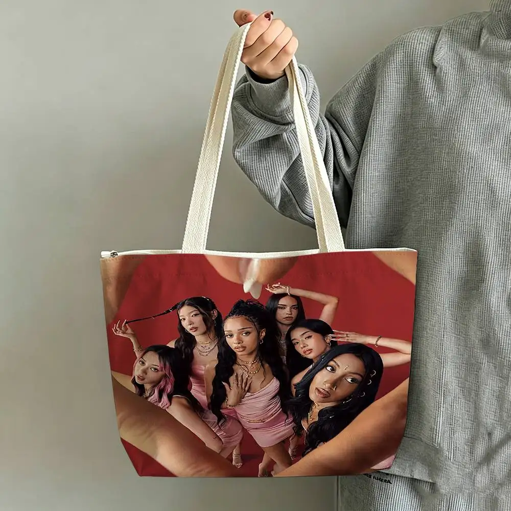 KATSEYE Megan Girl-Group Printed Canvas Tote Bag Shoulder Bag Commuter Mommy Shopping Bag