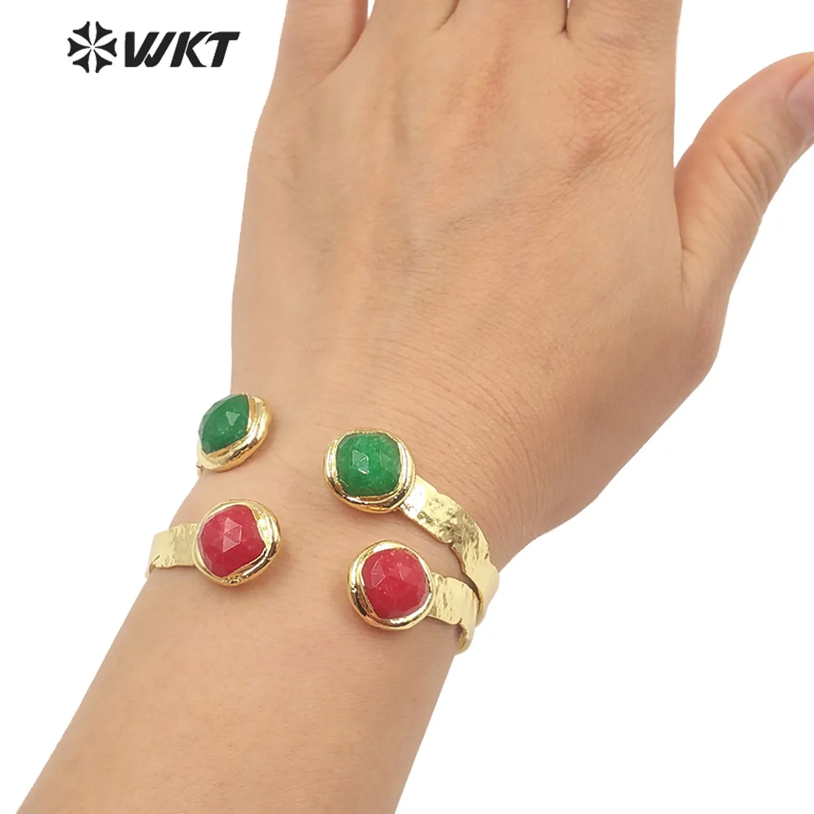 WT-B640 Amazing Elegant Double Stone 10MM Amazonite Labradorite Quartz Women Small Open Size Adjustable Bangle