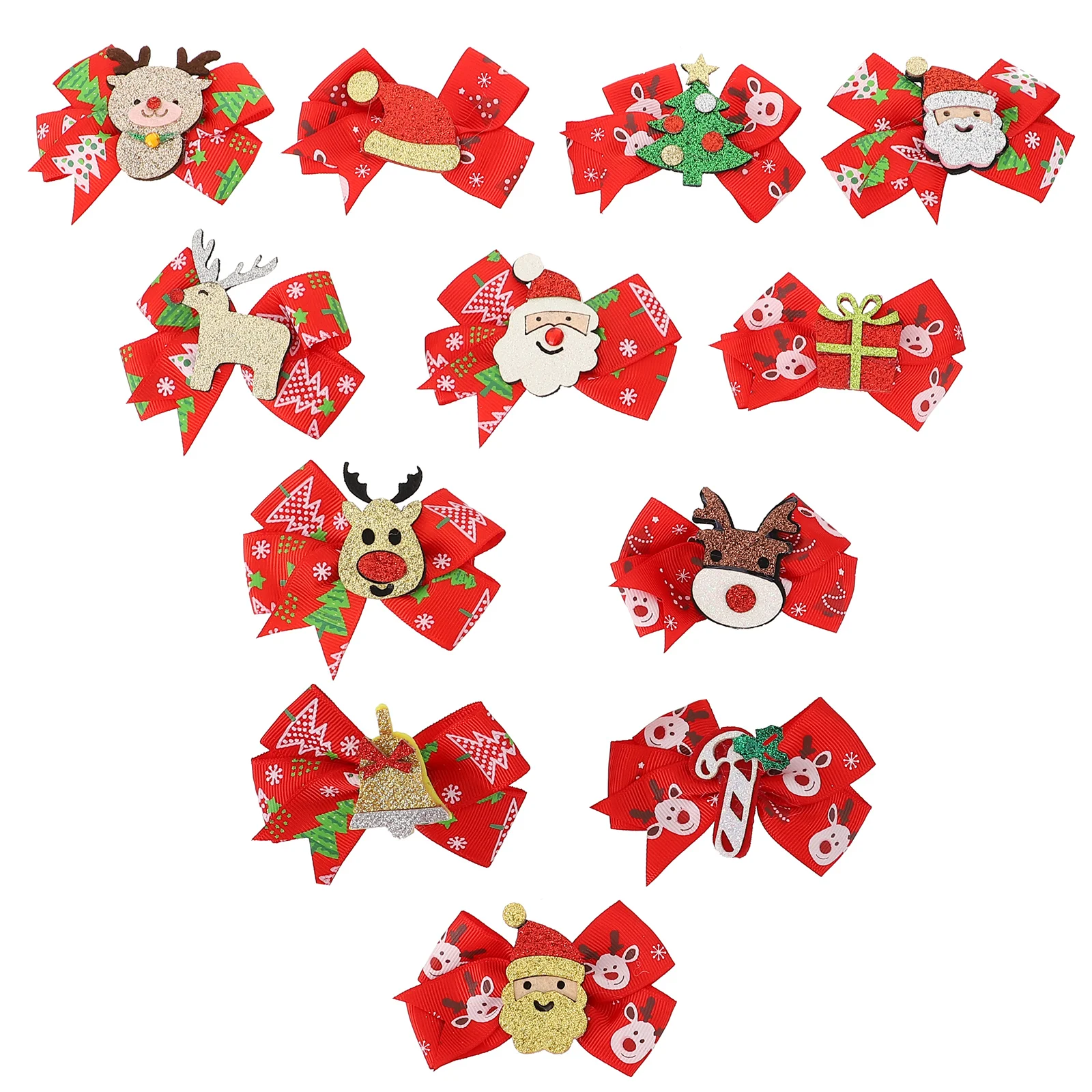 

12pcs Christmas Hair Bow Clips White Ribbon Girls Barrettes Festival Xmas Decorations Bright Colors Hairstyles