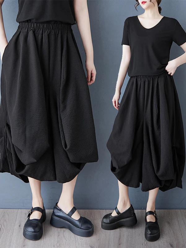 Bla Wide Leg Pants Women's Loose Lazy Sle Splicing Asymmetrical Eighteen Skirt Casual High Waist Summer Thin Model