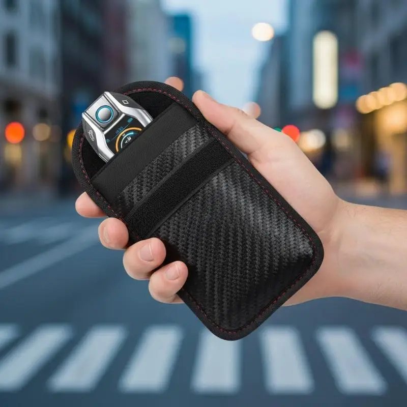 Bag For Key Fob Cage Protector Car RFID Signal Blocking Key Fob Protector Anti-Theft Pouch Double-Layers Of Carbon Fiber Key Bag