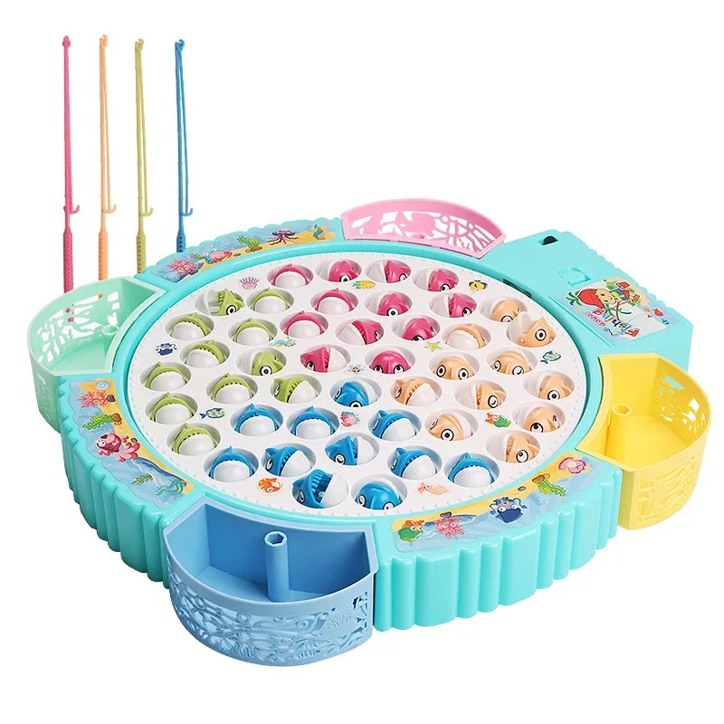 

Children Electric Rotating Magnetic Fishing Toy Puzzle Parent-Child Interactive Game with Music Educational Fish Plate for Kids