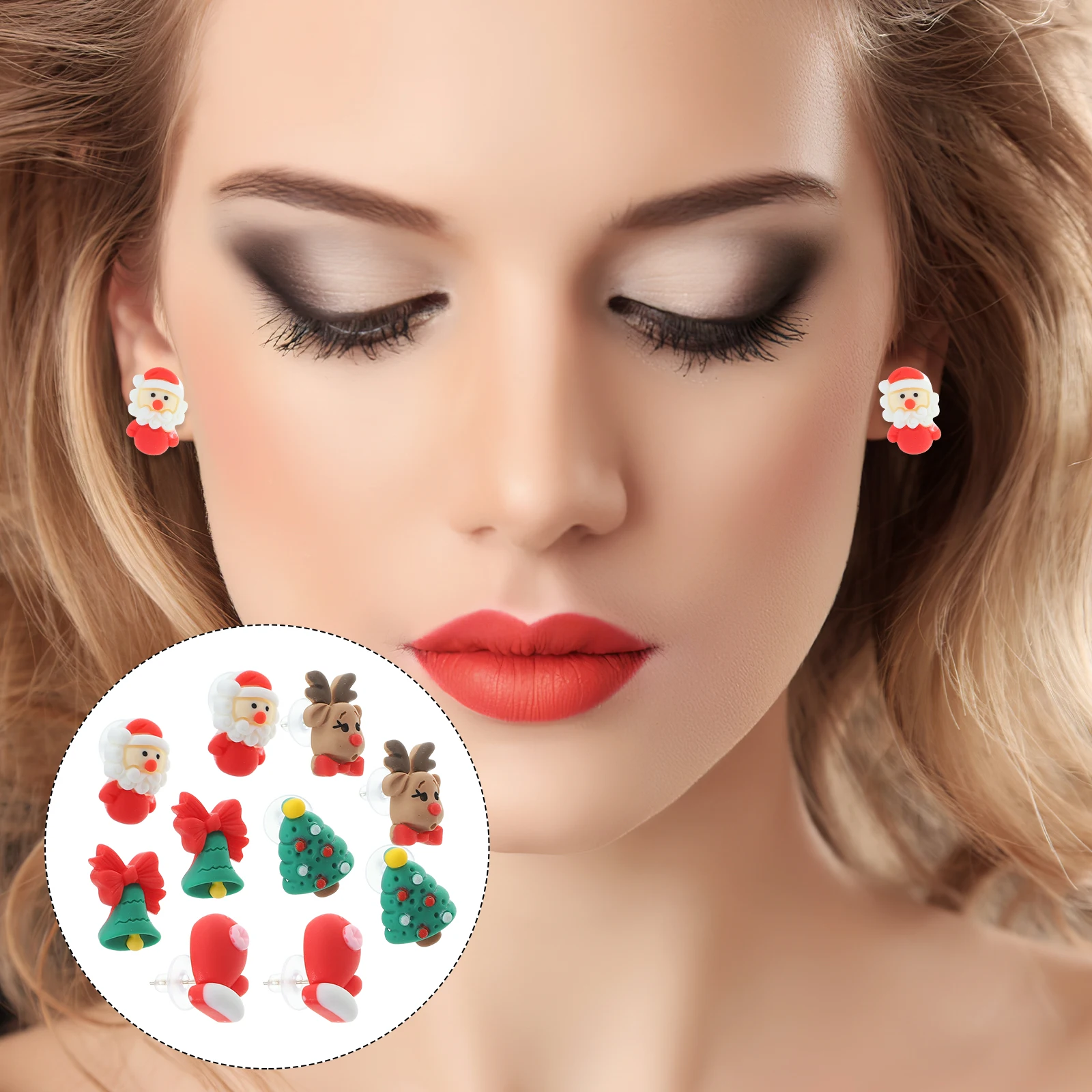 

5Pairs Christmas Women Earrings Studs Resin Lightweight Ear Jewelry for Holiday Party Daily Cute Charming Look