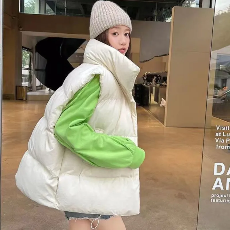 2025 moda feminina outono nova gola elegante para baixo casacos quentes outerwear casual cinto sem mangas inverno feminino coletes jaquetas