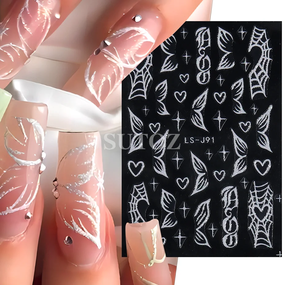 Spider Web Love Glitter Nail Art Stickers Decals Self-Adhesive Butterfly Heart Flower Shimmer 3D Nail Stickers Supplies LELS-J91