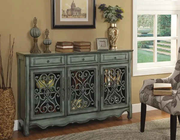 Eco-friendly Antiqued Finish Hand Painted Home Furniture Dining Room Kitchen Solid Wood Nordic Buffet Cabinet Sideboard