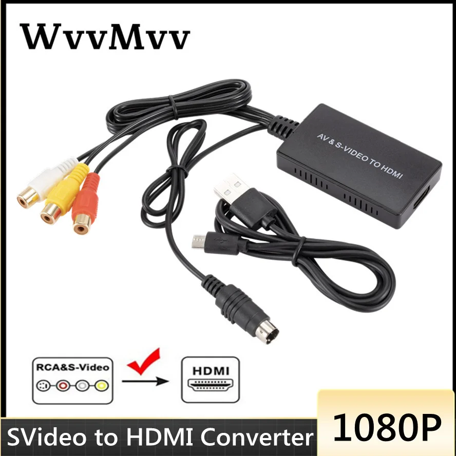 Svideo to HDMI-compatible Converter S-Video and 3RCA CVBS Composite to Audio Video Converter Support 1080P/720P For PC Laptop PS