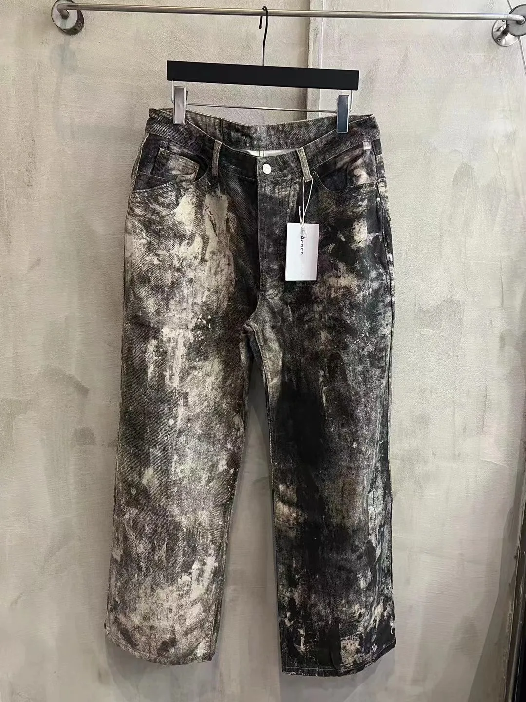 

Trendy Men's Jeans Dyeing Wearing off adient Color Splaing Dyeing AC Sle Low Waist Long Pants Casual Wear All Seasons