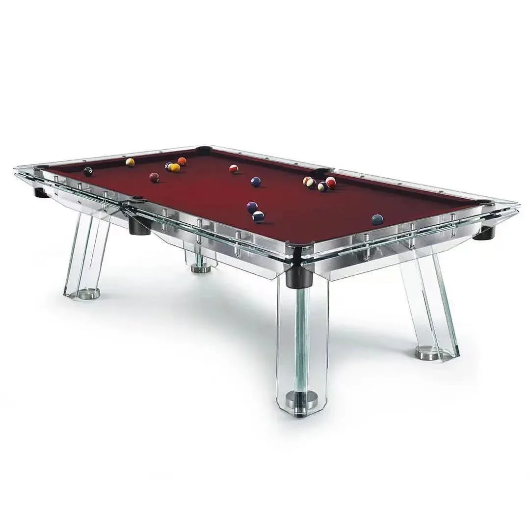 Custom Private Villa Tempered Glass Snooker Table with Wool Cushions Optional Competition Blue Tablecloth Accessory Prototype