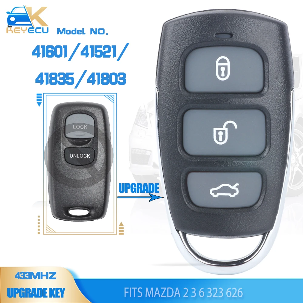 

KEYECU Model NO. 41601, 41521,41835,41803 Remote Key 433MHz Fob Replacement Key 2 Button for Mazda 2 3 6 323 626 1999-2006