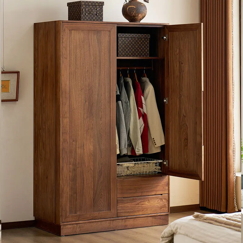 

Настраиваемый шкаф из массива североамериканского черного ореха, современный минималистичный гардероб, скандинавский шкаф для хранения вещей в спальне