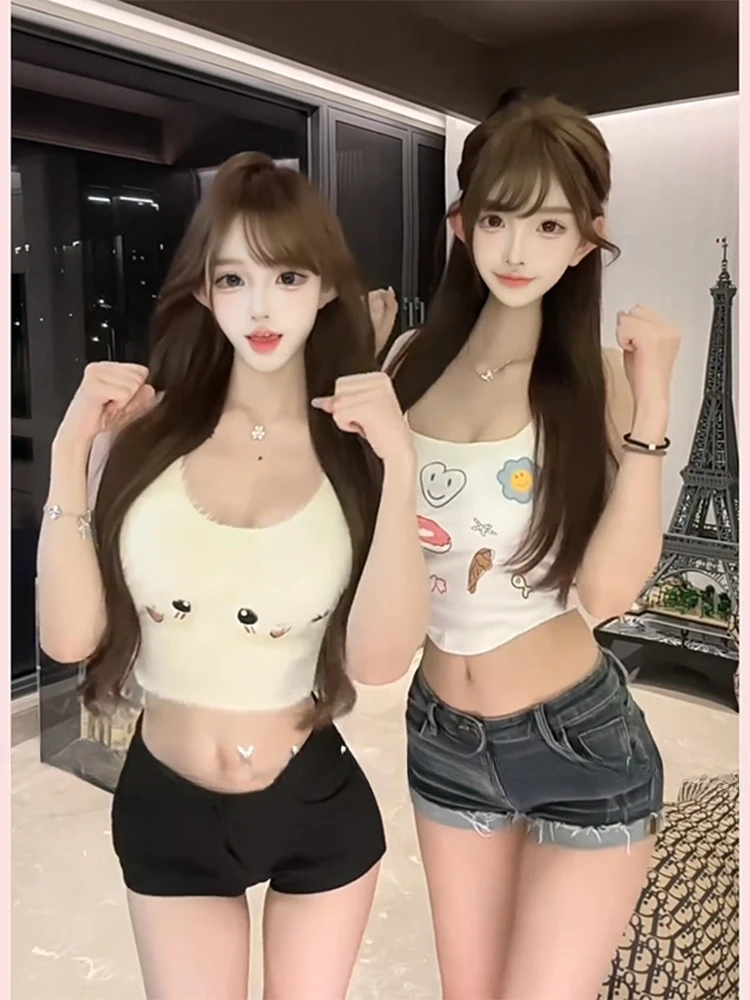 Aussie favoriete Lolita zoete pluizige haltertop, meisjes cami uit één stuk met ingebouwde bh, schattige pluche gewatteerde crop top MOYISU sexy T