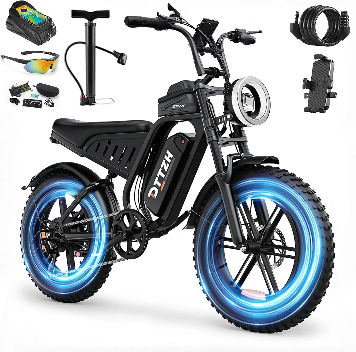 DTTZH F6 Electric Bike for Adults, 1500W Peak Motor, 48V 15Ah Battery, 60-Mile Max Range, UL 2849 Certified, Full Suspension, NFC Unlock, 20" Fat Tires