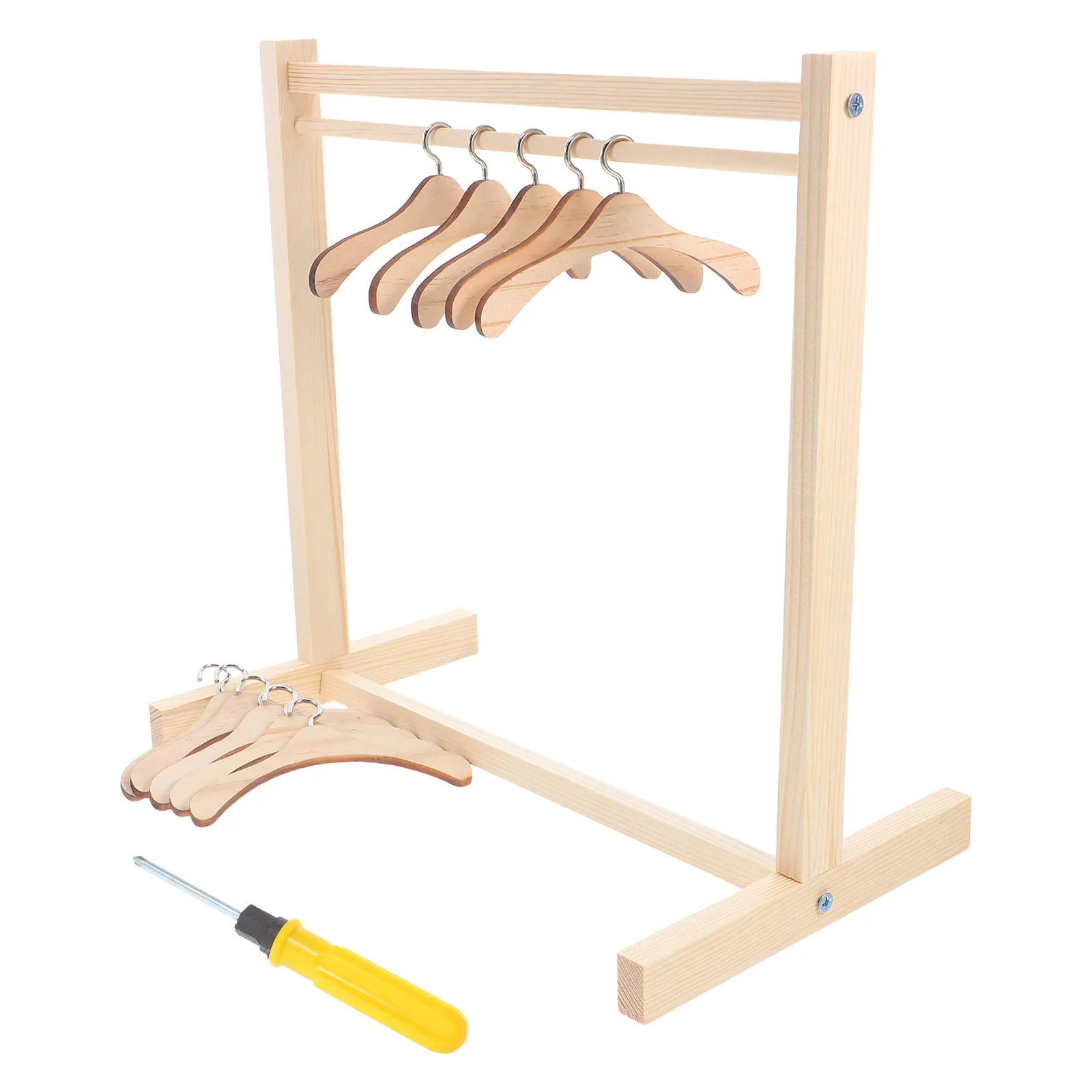 

1Set Wooden Clothes Rack Miniature Dress Hanger for Display Organizing Dollhouse Outfits Baby Gown Holder Accessories