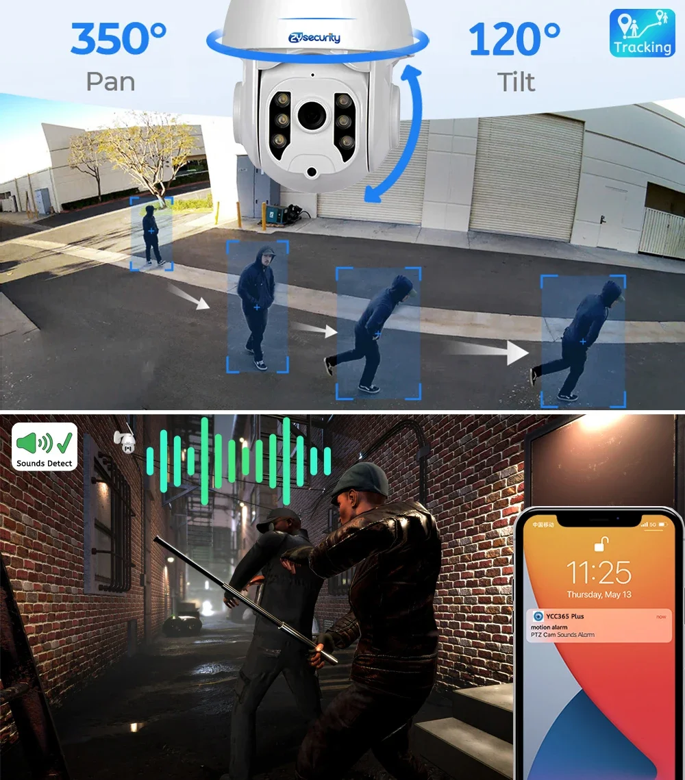 كاميرا واي فاي IP 2 ميجابكسل تتبع تلقائي خارجي كاميرا PTZ رؤية ليلية ملونة كاميرا أمان صوتية ثنائية الاتجاه تعمل مع أليكسا وجوجل