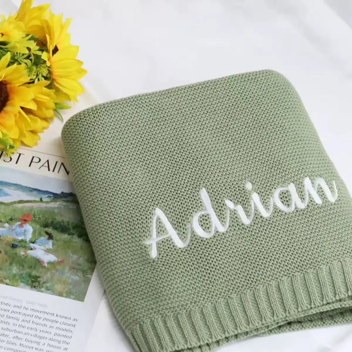 Personalized Embroidered Name Knitted Baby Blanket Newborn Gift for Boy & Girl Soft New Mother Gifts