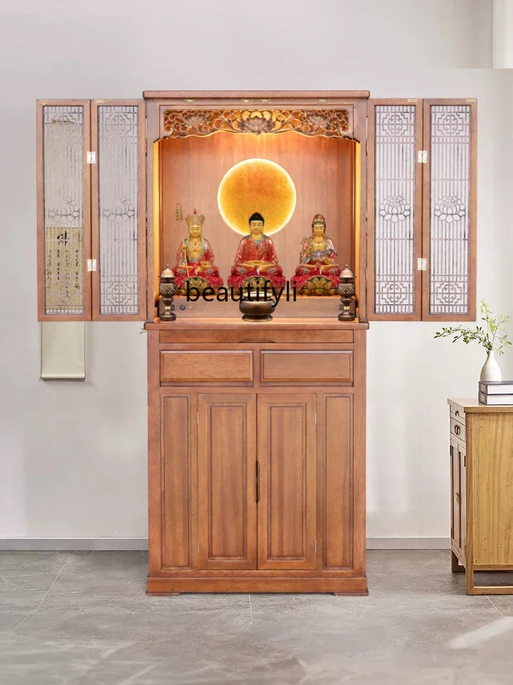 Solid Wood Buddha Niche Home Buddha Cabinet Guanyin Table Bringer of Good Fortune New Chinese Clothes Closet Modern Simple