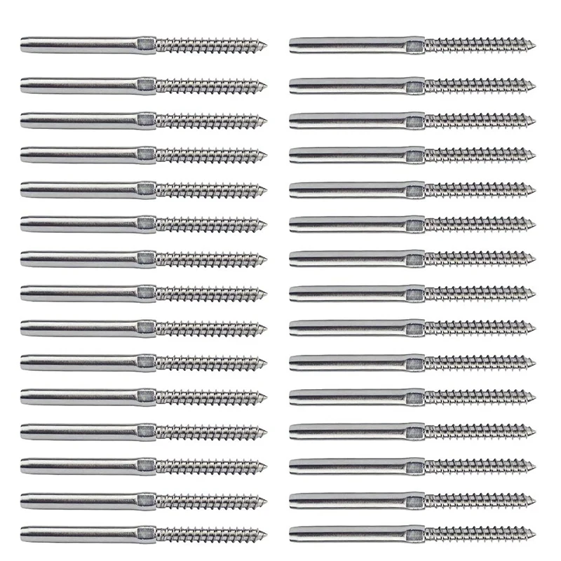 ABRE-30Pcs Swage Lag Screws Left & Right For 1/8 Inch Cable Railing System Stair Deck Wood Post Balusters Decking Hardware