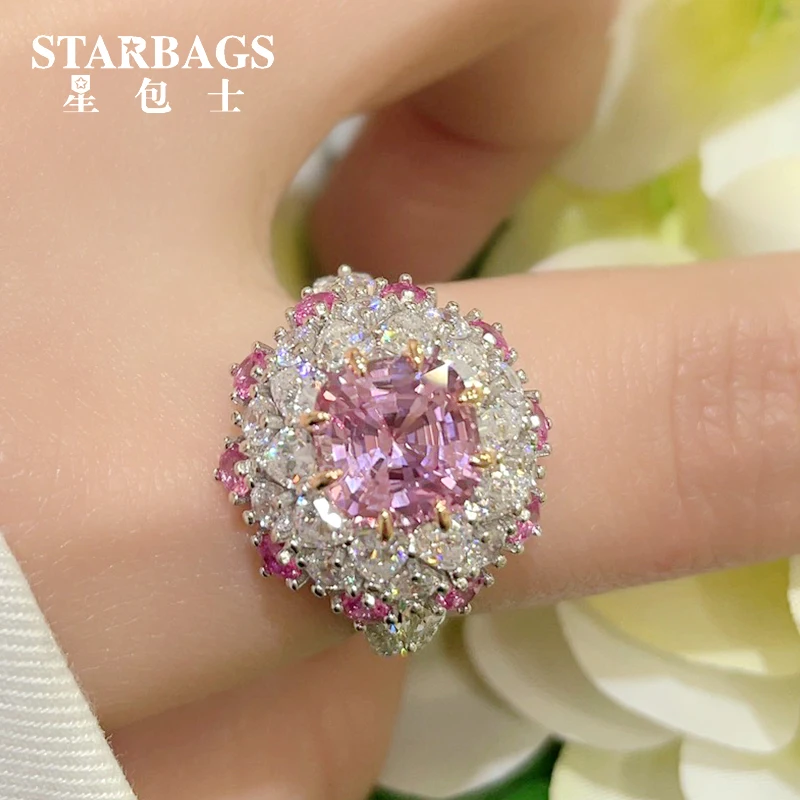 Top Qual Lotus Color Pink Diamond Ring Luxury Heavy Industry Papalacha Fine jewelry ring high carbon diamond ring hand ornaments