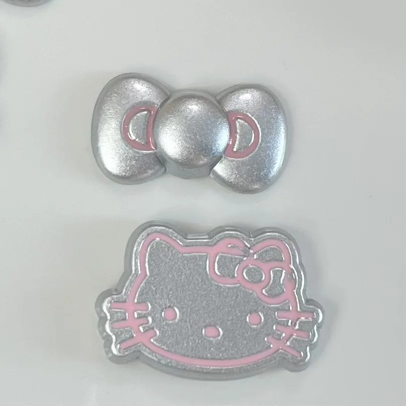 5pcs Cute Silver Sanrio Hellokitty Bow Resin Flatback Accessories Charms for DIY Crafts Materials Scrapbooking Embellishment