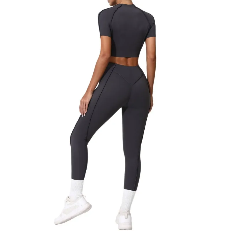Спортивный костюм для йоги и фитнеса, топ с короткими рукавами, облегающие брюки с высокой талией, поднимающие бедра, спортивные комплекты для отдыха и фитнеса для женщин