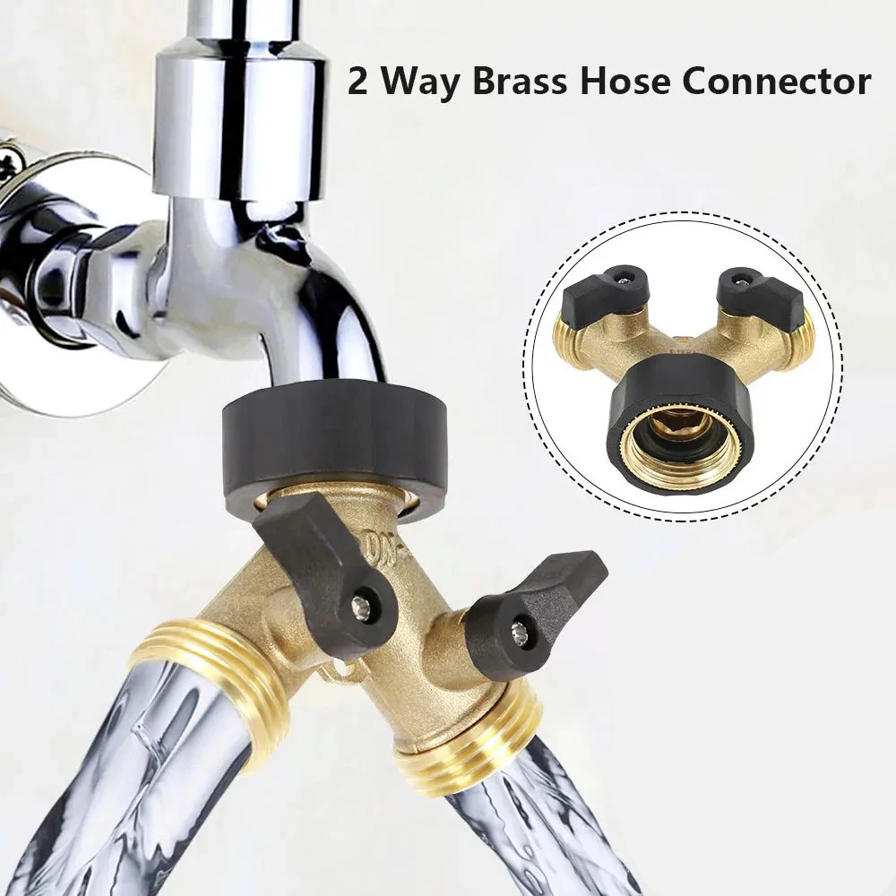 Water Hose Divider 3/4 Thread Y-Hose Socket Adapter Brass Two-Way Garden Hose Fitting Water Hose Divider for Outdoor Garden Farm