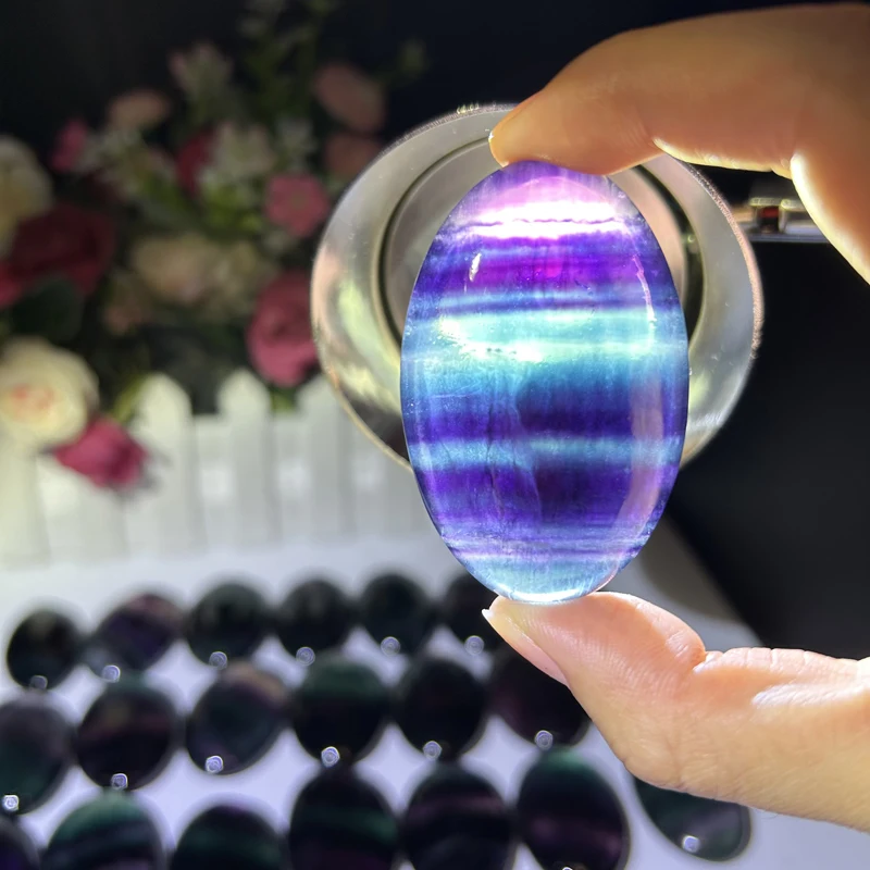 

New Arrival Hot Selling Healing Crystal Rainbow Fluorite Palm Stones for Meditation