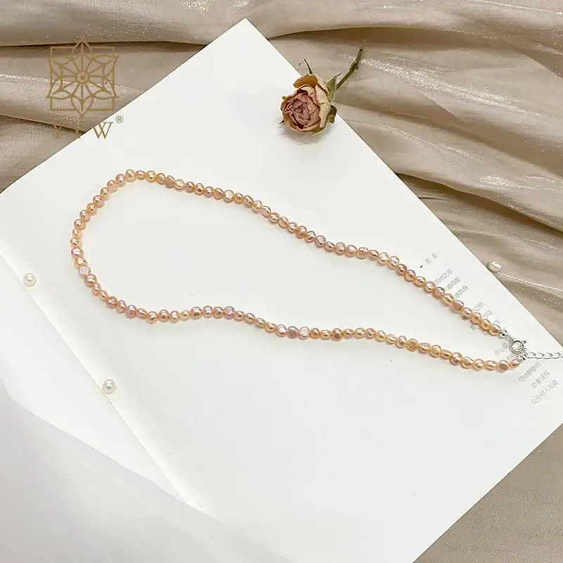 4-5mm Freshwater Pearl Brass Necklace Grey/Pink/White Color Beads 34/39/42cm Chain For Woman Wedding Party Gift Jewelry 2023 New