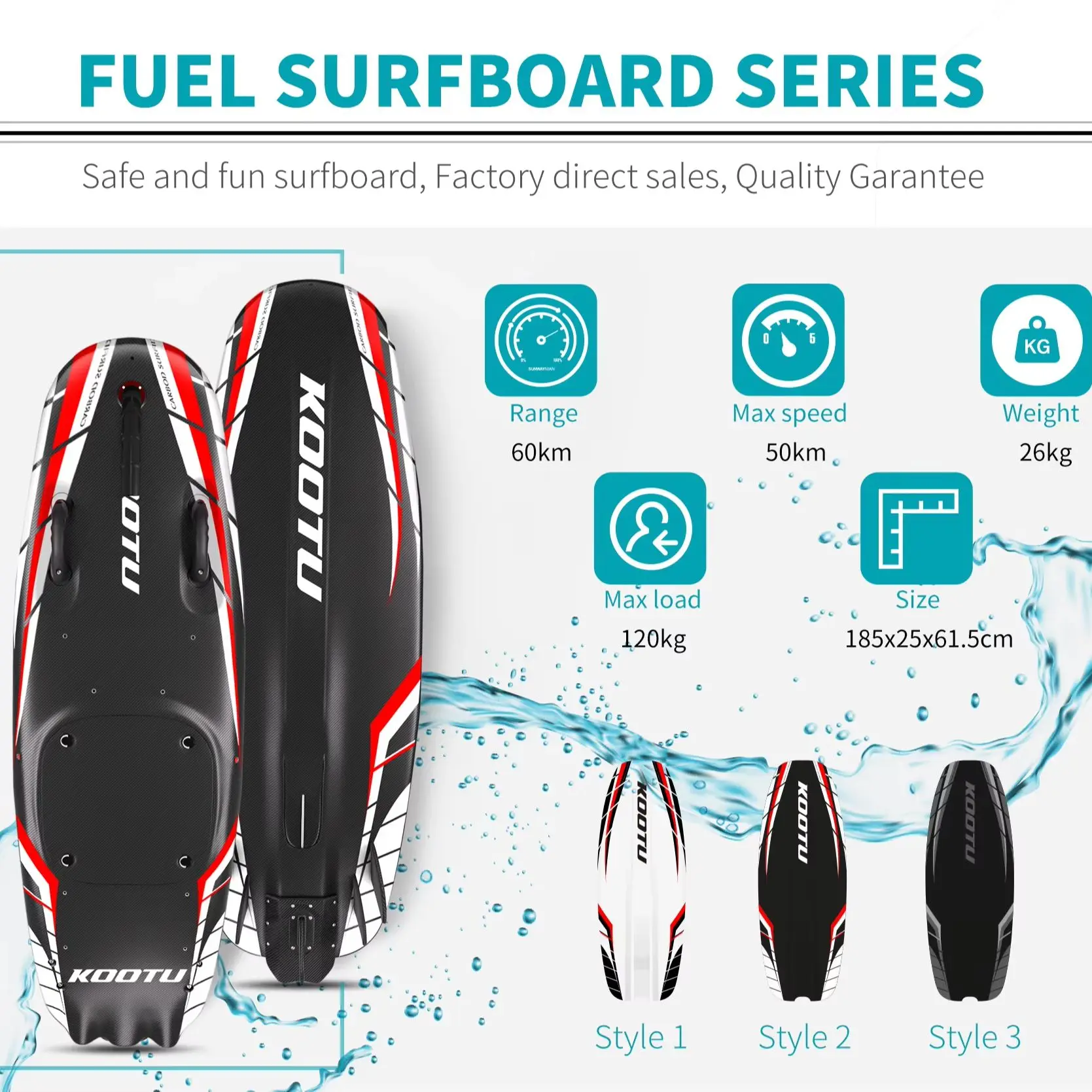 KOOTU Fuel Engine Surfboard 109cc Carbon Fiber Surfboard Jet Surfboard Electric High Speed with CE+FCC Certificate